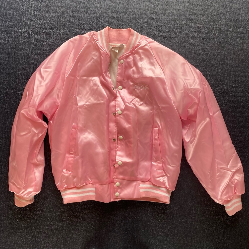 Vintage Baby Pink Coca-Cola Baseball Jacket.
